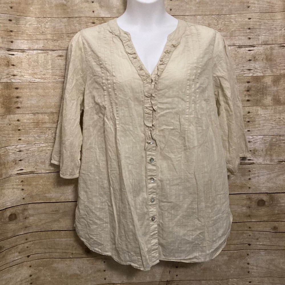 Avenue Size 18 20 Blouse The Magnolia Light Yellow Cotton Ruffled Button Front